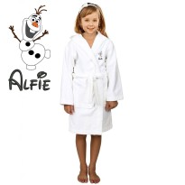 White Snow Cartoon Design & Custom Name Embroidery on Kids Hooded Bathrobe